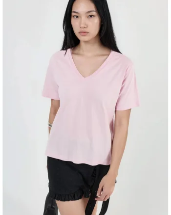 Tricou dama  roz, cu decolteu in V