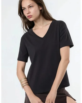 Tricou dama  negru, cu decolteu in V