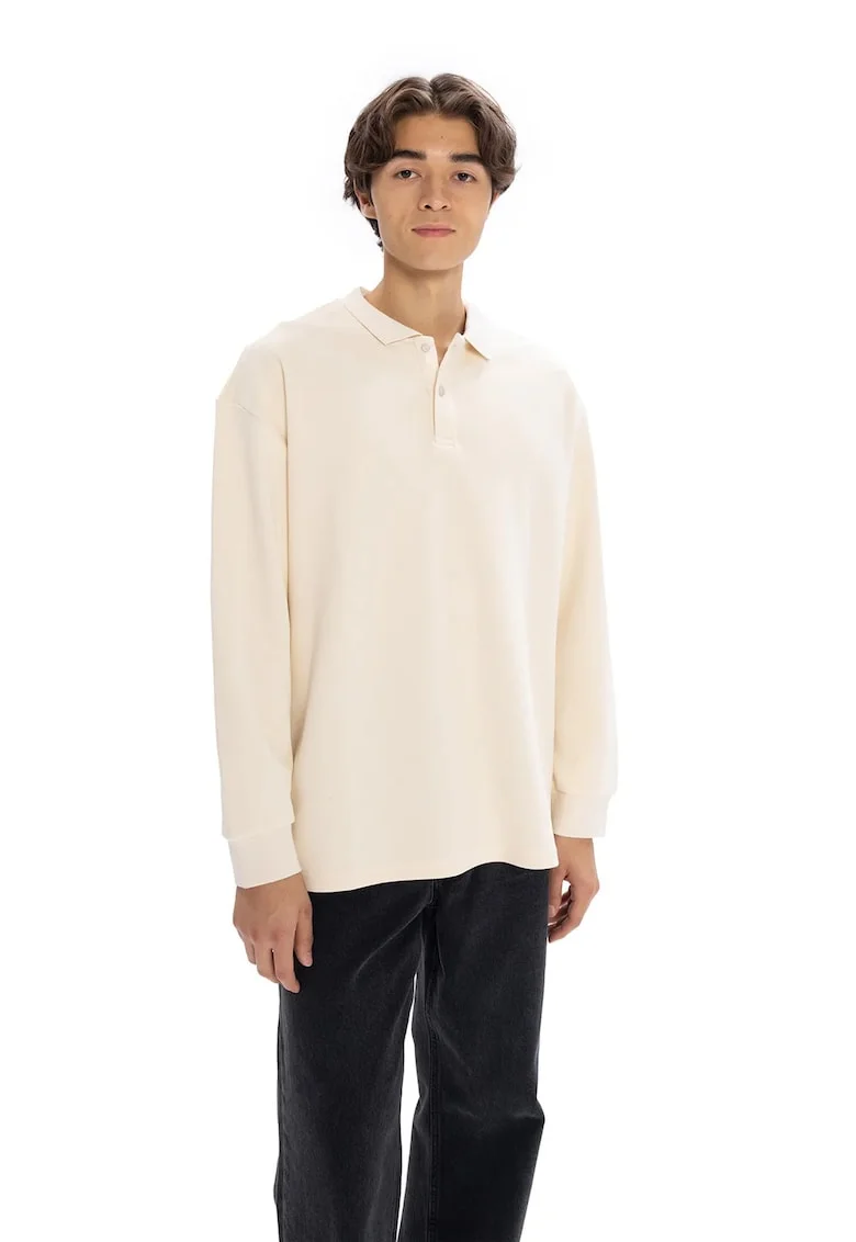 Bluza polo  Comfort Fit, cu detalii nasturi, natural, poliester