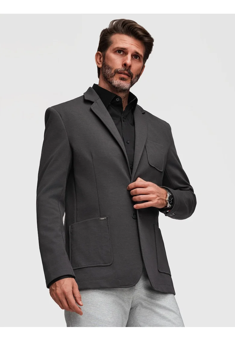 Sacou barbatesc M165 V-1, croiala slim fit, material structurat, Gri inchis