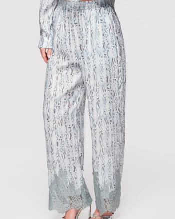 Pantaloni Lunga, Largi cu Talie Inalta si Imprimeu Animal, Eleganti si Confortabili, Albastru