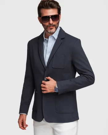 Sacou barbatesc M165 V-1, croiala slim fit, material structurat, Bleumarin