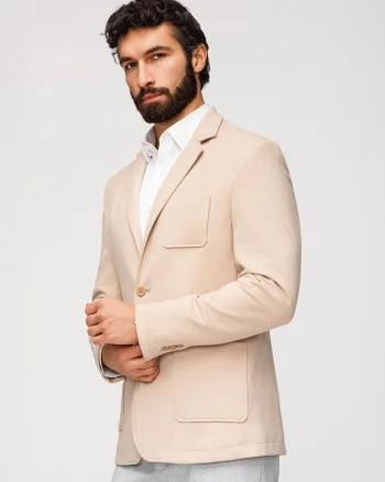 Sacou barbatesc M165 V-1, croiala slim fit, material structurat, Bej