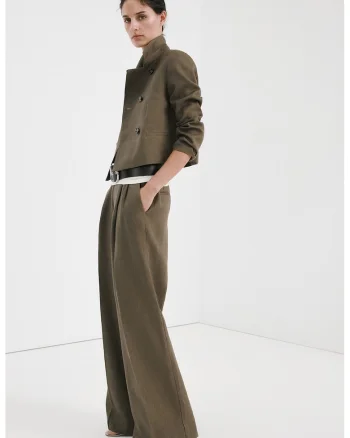 Pantaloni ampli de in cu pliuri, Kaki
