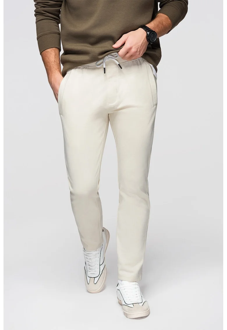 Pantaloni de trening din bumbac cu croiala conica Pabs, Crem