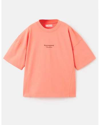 Tricou lejer cu imprimeu text, Coral