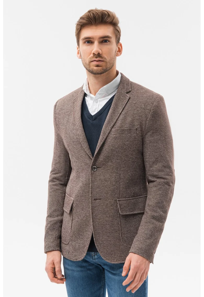 Sacou casual cu buzunare cu clapa, Maro melange