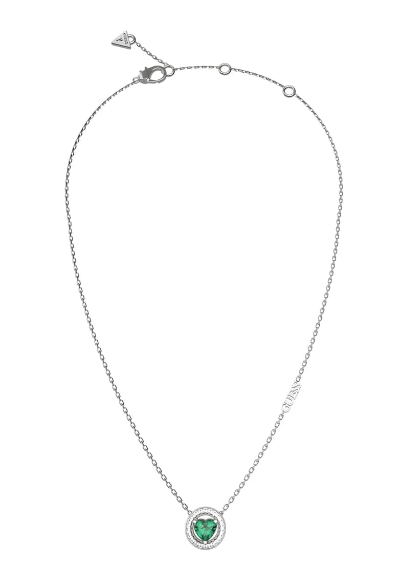 Colier de otel inoxidabil cu zirconia, Verde aquamarin/Argintiu