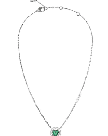 Colier de otel inoxidabil cu zirconia, Verde aquamarin/Argintiu