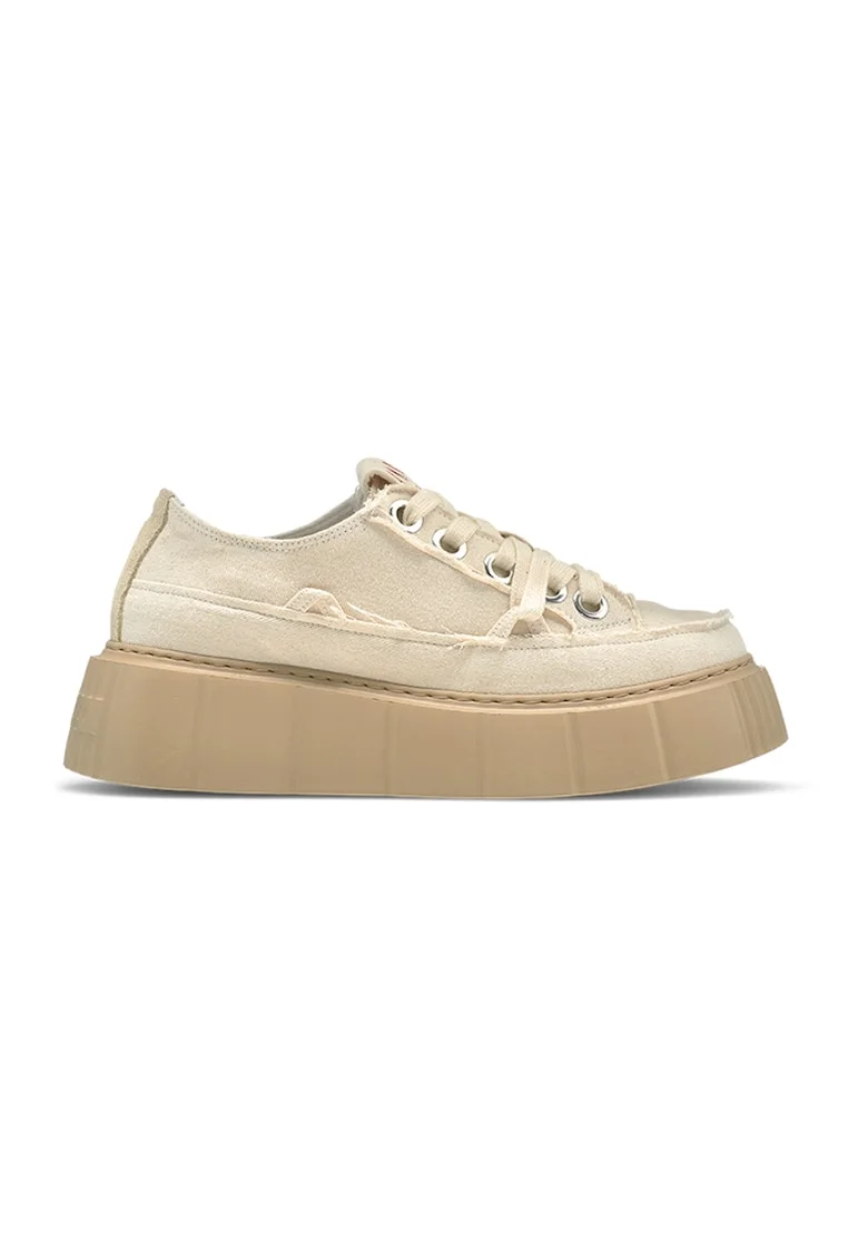 Pantofi sport flatform, din material textil, Alb fildes/Bej