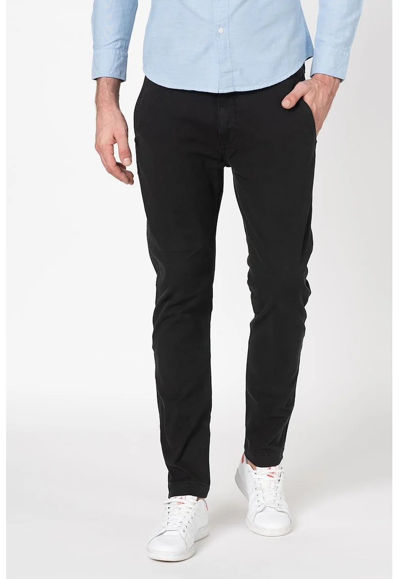 Pantaloni chino slim fit cu croiala conica, Negru