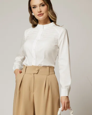 Camasa DY Fashion alba din poplin cu croi cambrat si nervuri pe bust