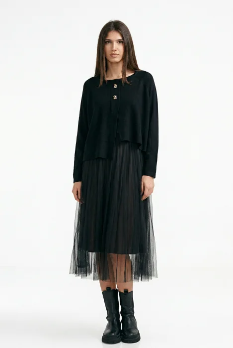 Rochie suprapusa din tulle  cu puloveras cu nasturi metalici neagra