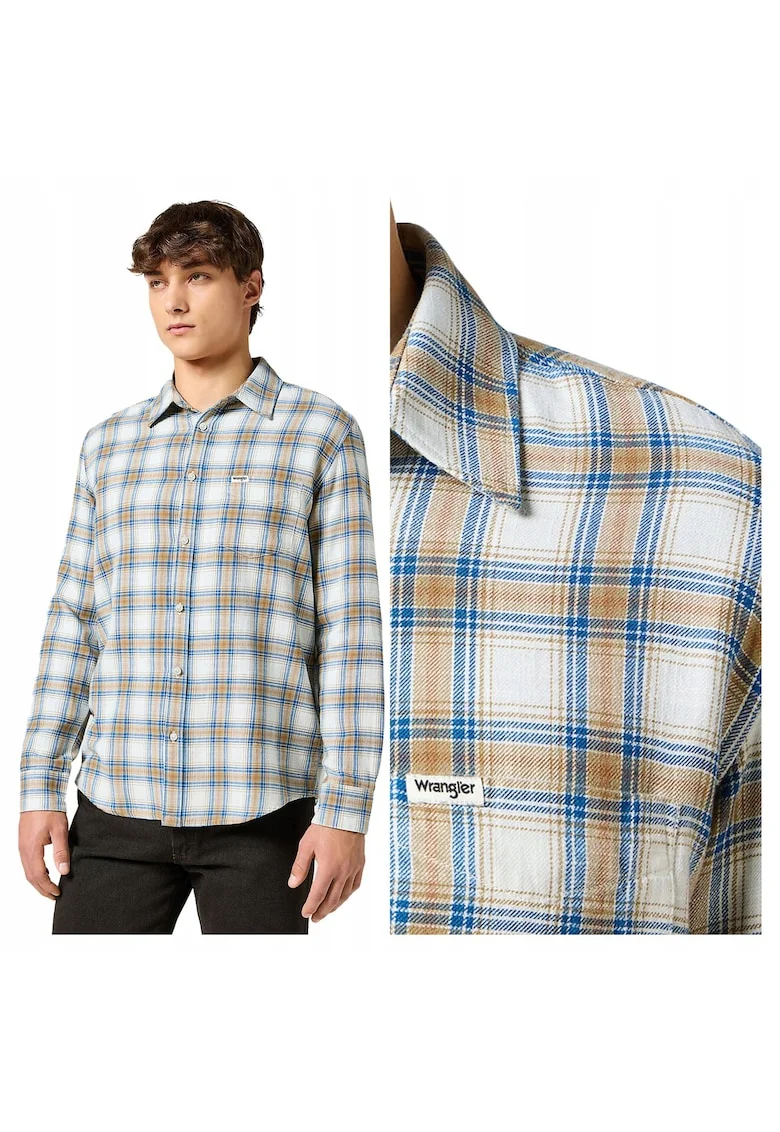Camasa Barbati,  1PKT Indigo Shirt, Regular Fit, Design Clasic, Maneci Lungi, Cu Guler, Cu Nasturi, Bumbac, Multicolor, Alb