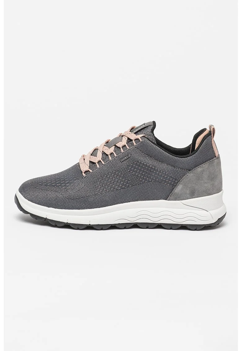 Pantofi sport din material textil cu garnituri din piele intoarsa, Gri inchis