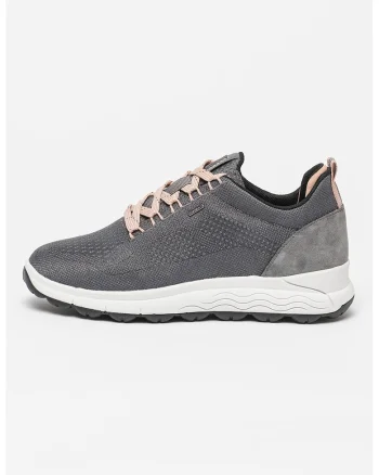 Pantofi sport din material textil cu garnituri din piele intoarsa, Gri inchis