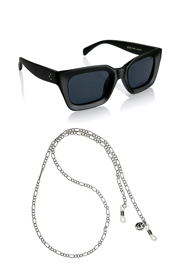 Ochelari de soare unisex dreptunghiulari Clare, Negru