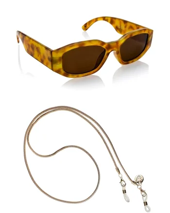 Ochelari de soare dreptunghiulari unisex cu lant, Maro scortisoara