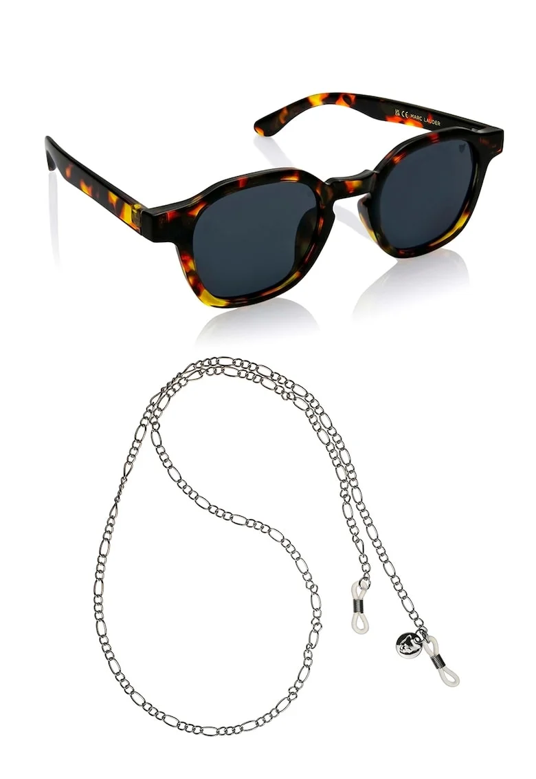 Ochelari de soare pantos unisex cu lant, Maro/Portocaliu