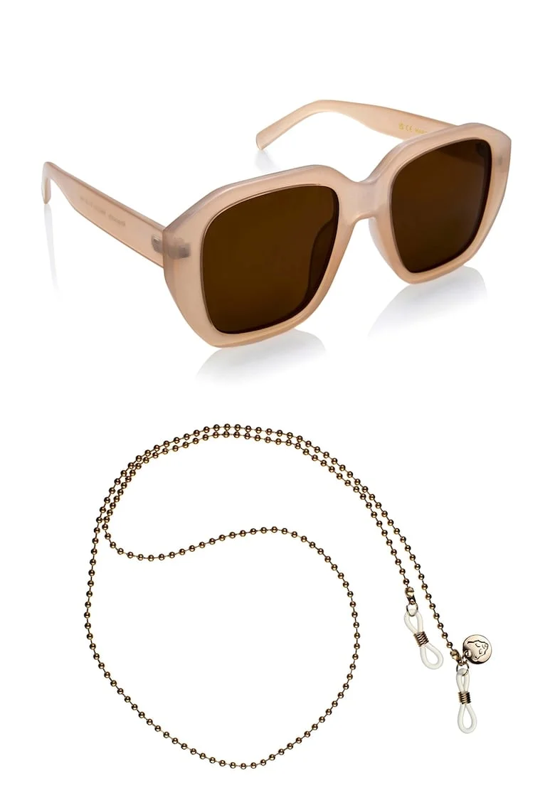Ochelari de soare patrati unisex cu lant, Bej