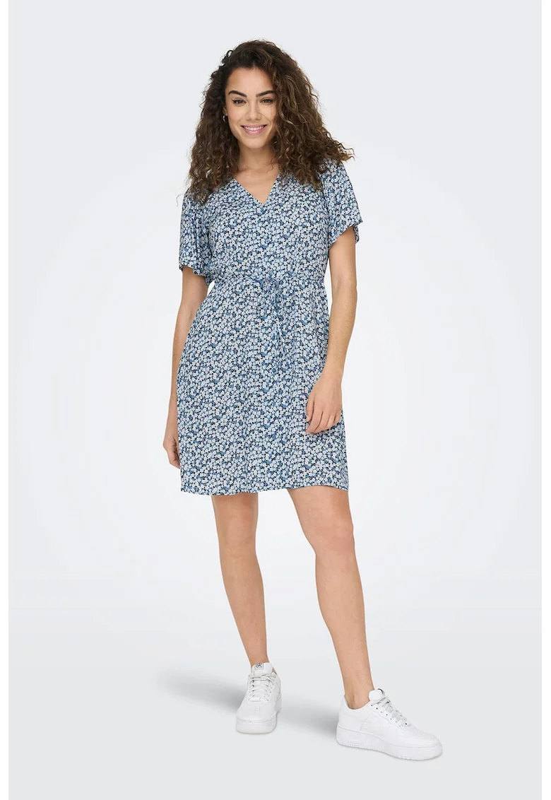 Rochie cu imprimeu floral si decolteu in V Evida, Albastru
