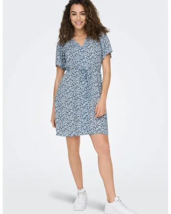 Rochie cu imprimeu floral si decolteu in V Evida, Albastru