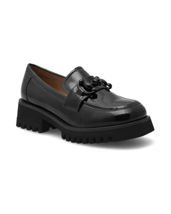 Mocasini dama,  380573, Piele lacuita, Negru