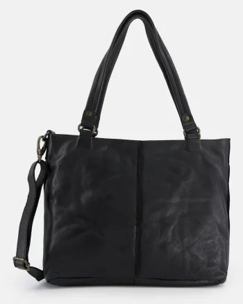 Geanta shopper  din piele naturala, neagra, 34x29x11cm, cu curea detasabila de max. 150cm, 3 buzunare interioare, 1 buzunar exterior