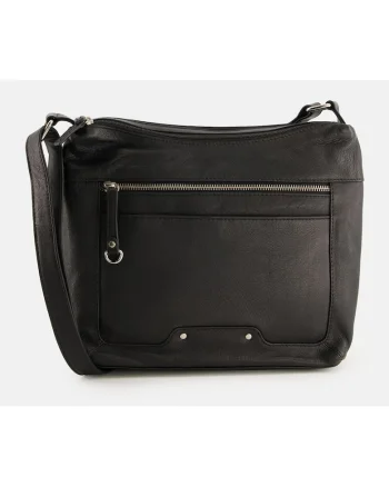 Geanta messenger dama  piele naturala, 3 compartimente interioare, negru, 27x24x10cm