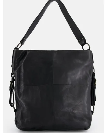 Geanta shopper din piele naturala,  neagra, 36x38x11cm, cu 3 buzunare interioare, manere de 56cm