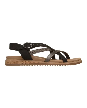 Sandale din piele ecologica cu barete multiple si catarama Desert Kiss, Negru/Caramel