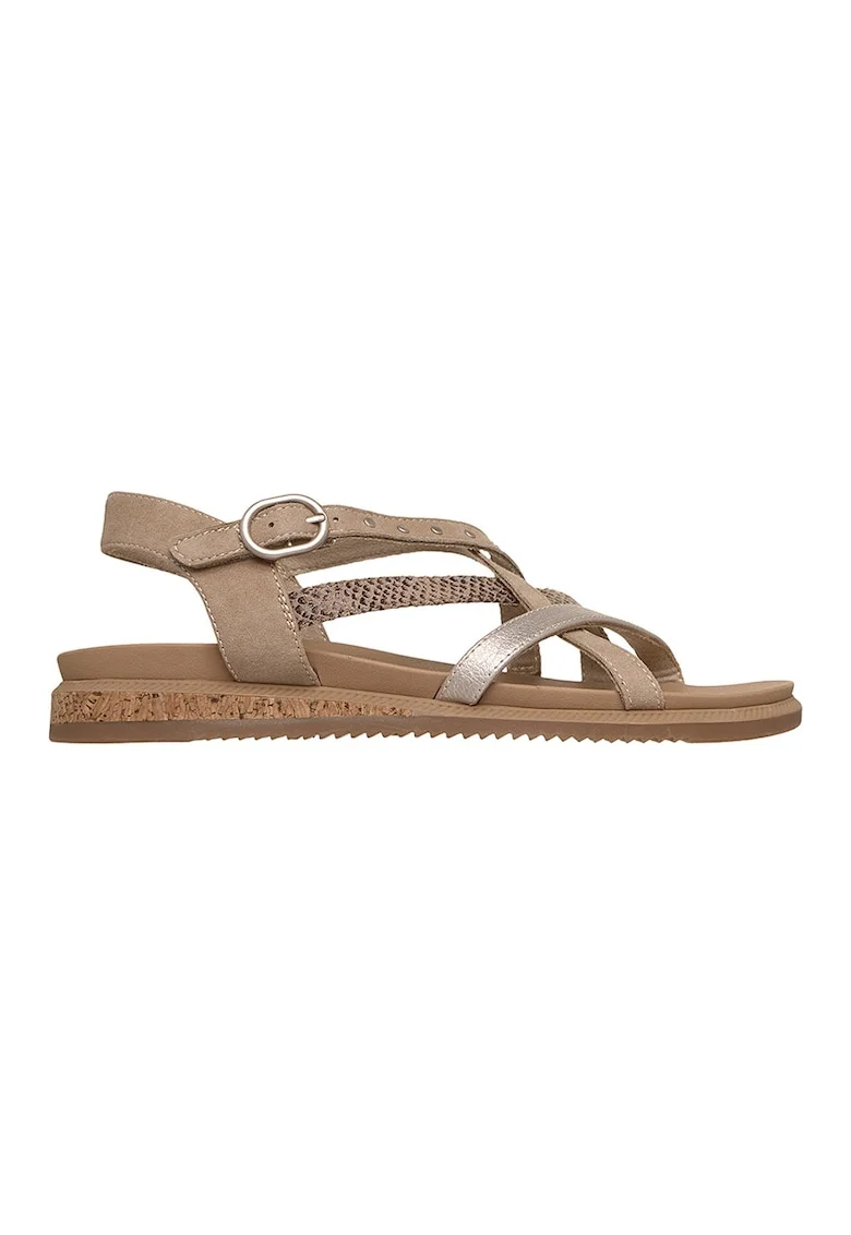 Sandale din piele ecologica cu barete multiple si catarama Desert Kiss, Maro taupe/Caramel