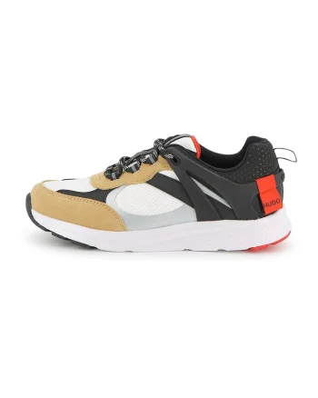 Pantofi sport low-cut cu garnituri de plasa, Alb/Negru/Maro camel