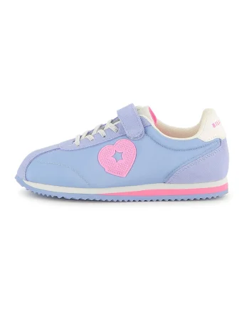 Pantofi psort de piele ecologica cu garnituri de piele intoarsa, Albastru lavanda/Roz