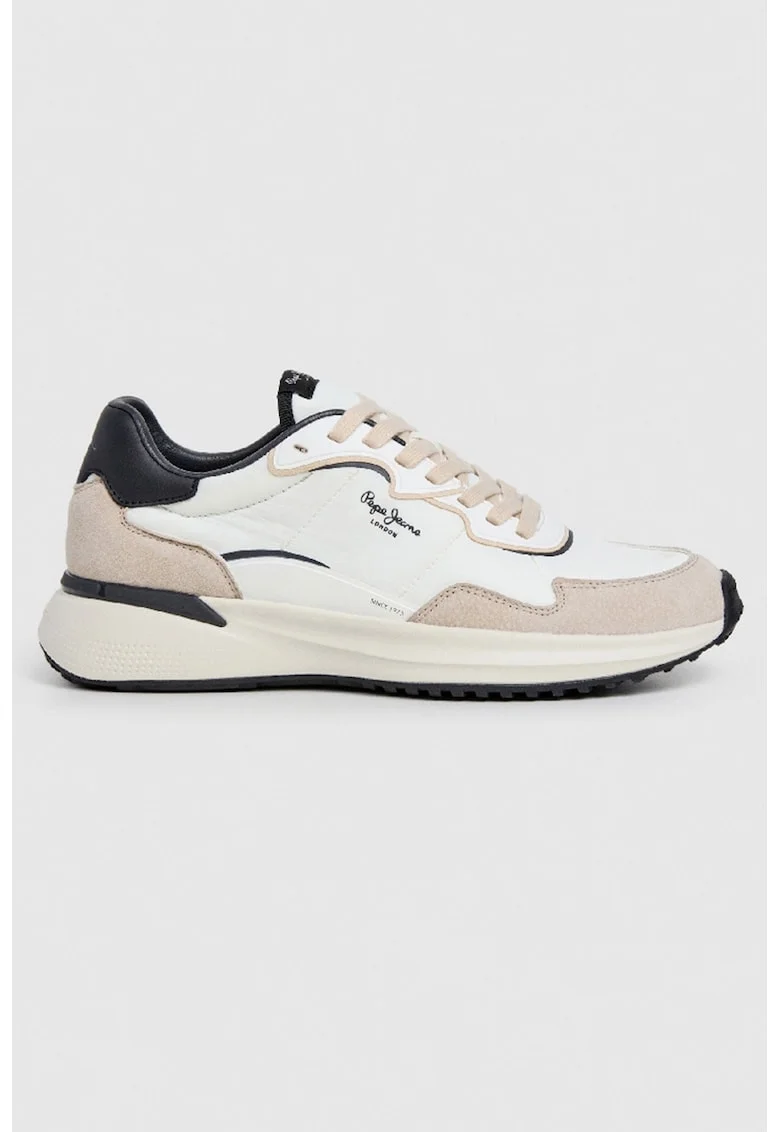 Pantofi sport cu garnituir de piele intoarsa, Maro taupe deschis/Alb murdar/Gri antracit