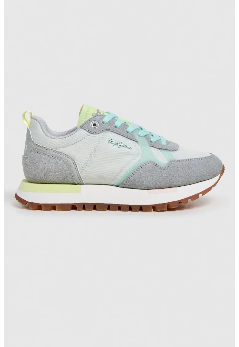 Pantofi sport cu garnituri de piele intoarsa si insertii de material sintetic, Gri deschis/Albastru pal/Albastru glaciar/Verde menta