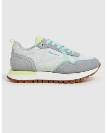 Pantofi sport cu garnituri de piele intoarsa si insertii de material sintetic, Gri deschis/Albastru pal/Albastru glaciar/Verde menta