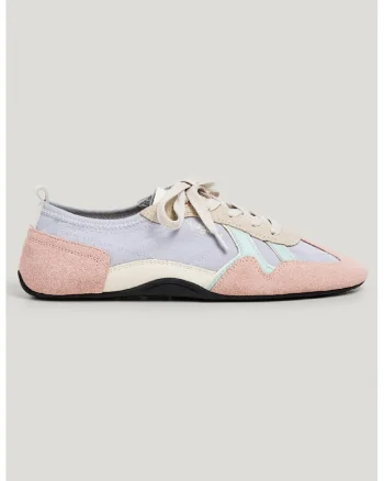 Pantofi sport cu talpa plata si garnituri de piele intoarsa, Albastru azur/Albastru glaciar/Roz prafuit/Bej deschis