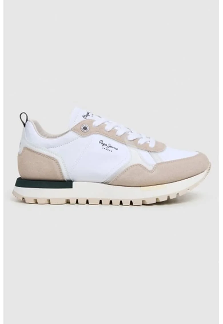Pantofi sport low-cut uni cu garnituri de piele intoarsa, Maro taupe deschis/Alb optic