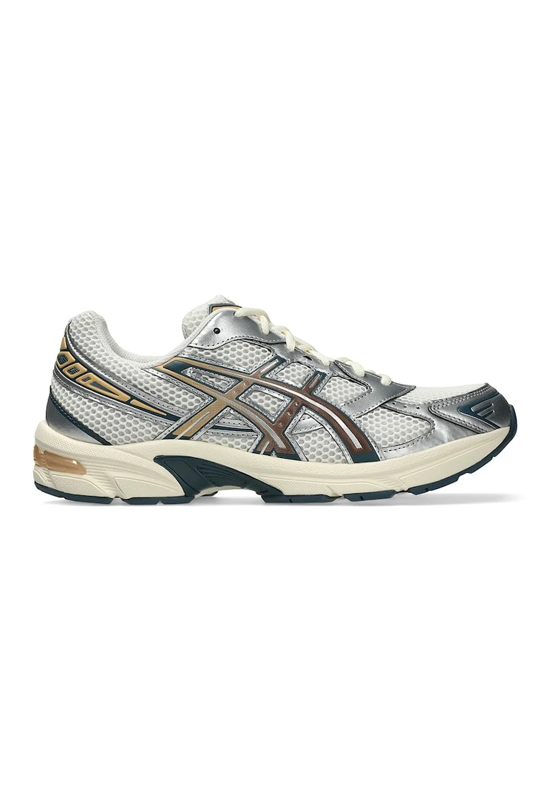 Pantofi sport din plasa cu garnituri din material sintetic Gel-1130, Maro/Alb murdar/Argintiu