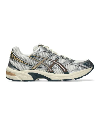 Pantofi sport din plasa cu garnituri din material sintetic Gel-1130, Maro/Alb murdar/Argintiu