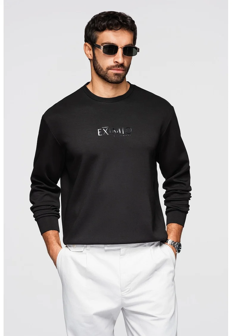 Bluza de trening regular fit cu decolteu la baza gatului, Negru
