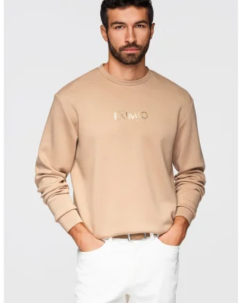 Bluza de trening regular fit cu decolteu la baza gatului, Bej