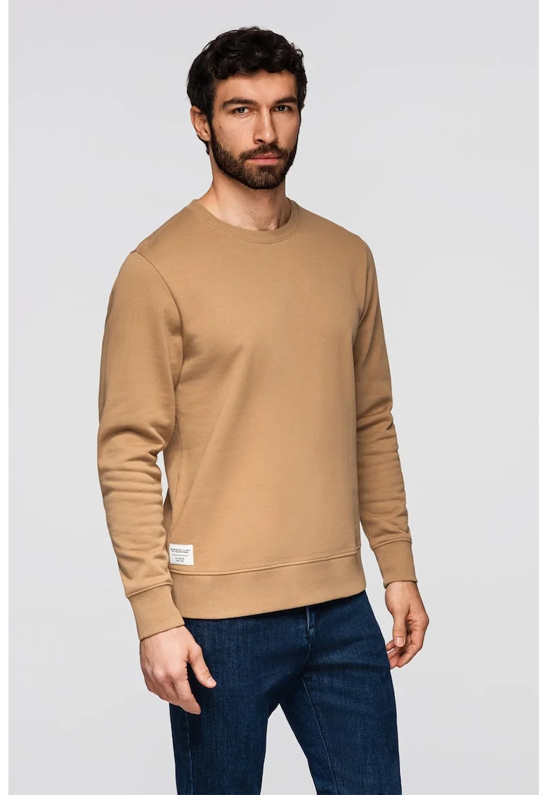 Bluza de trening din bumbac cu decolteu la baza gatului, Maro camel