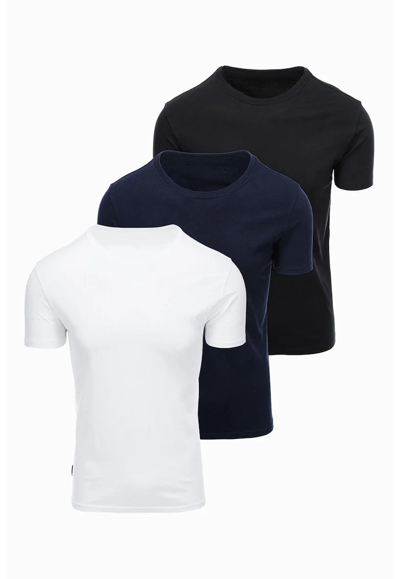 Set de tricouri regular fit din bumbac - 3 piese, Alb/Negru/Bleumarin