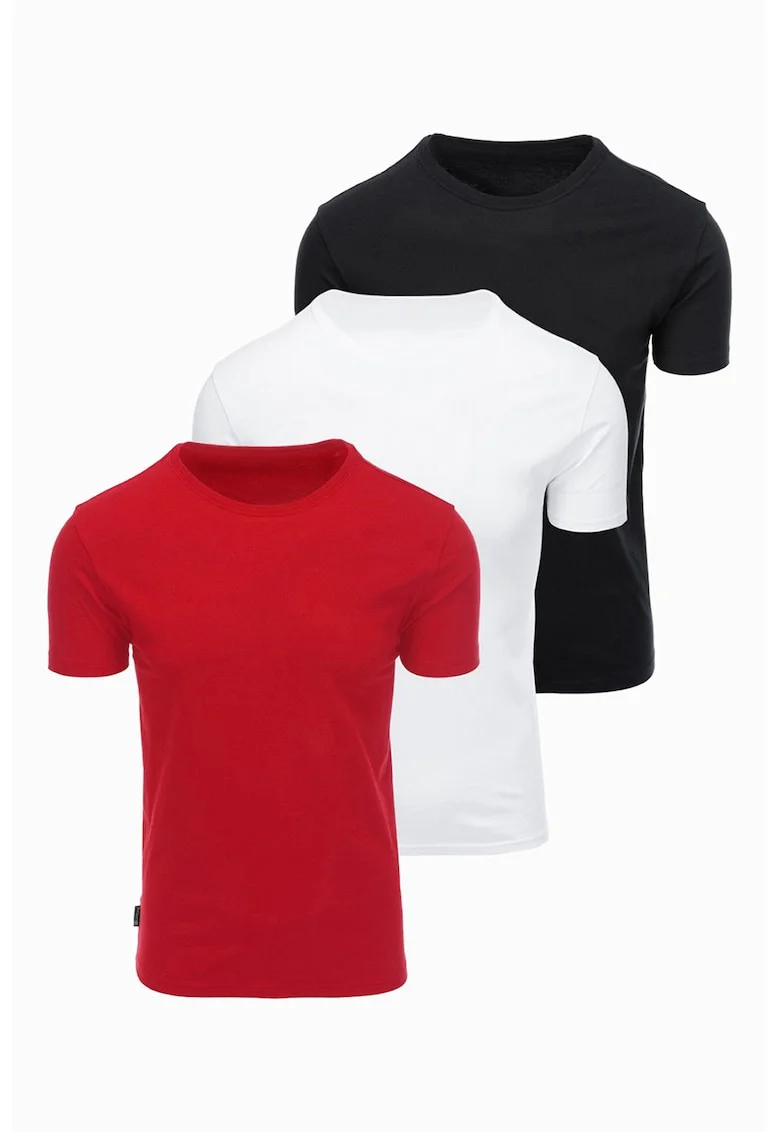 Set de tricouri regular fit din bumbac - 3 piese, Rosu/Alb/Negru