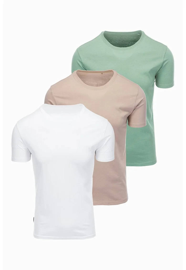 Set de tricouri regular fit din bumbac - 3 piese, Alb/Bej/Verde deschis