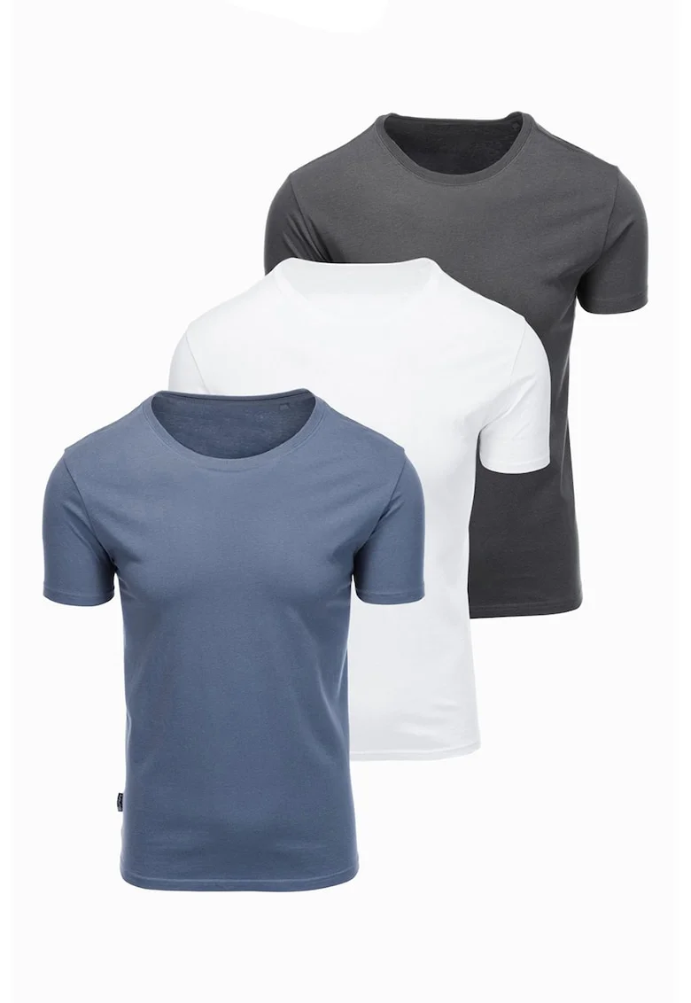 Set de tricouri regular fit din bumbac - 3 piese, Alb/Albastru prafuit/Gri inchis