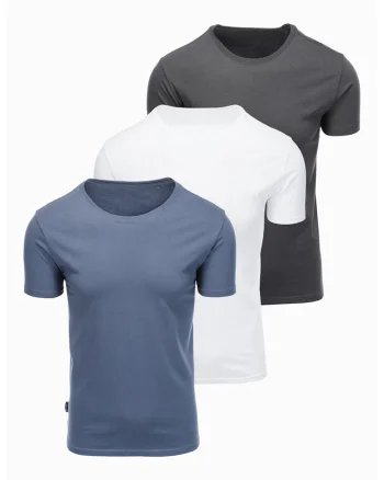 Set de tricouri regular fit din bumbac - 3 piese, Alb/Albastru prafuit/Gri inchis