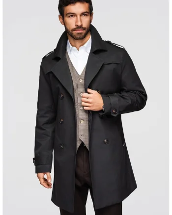 Trenci cu model cu doua randuri de nasturi, Negru